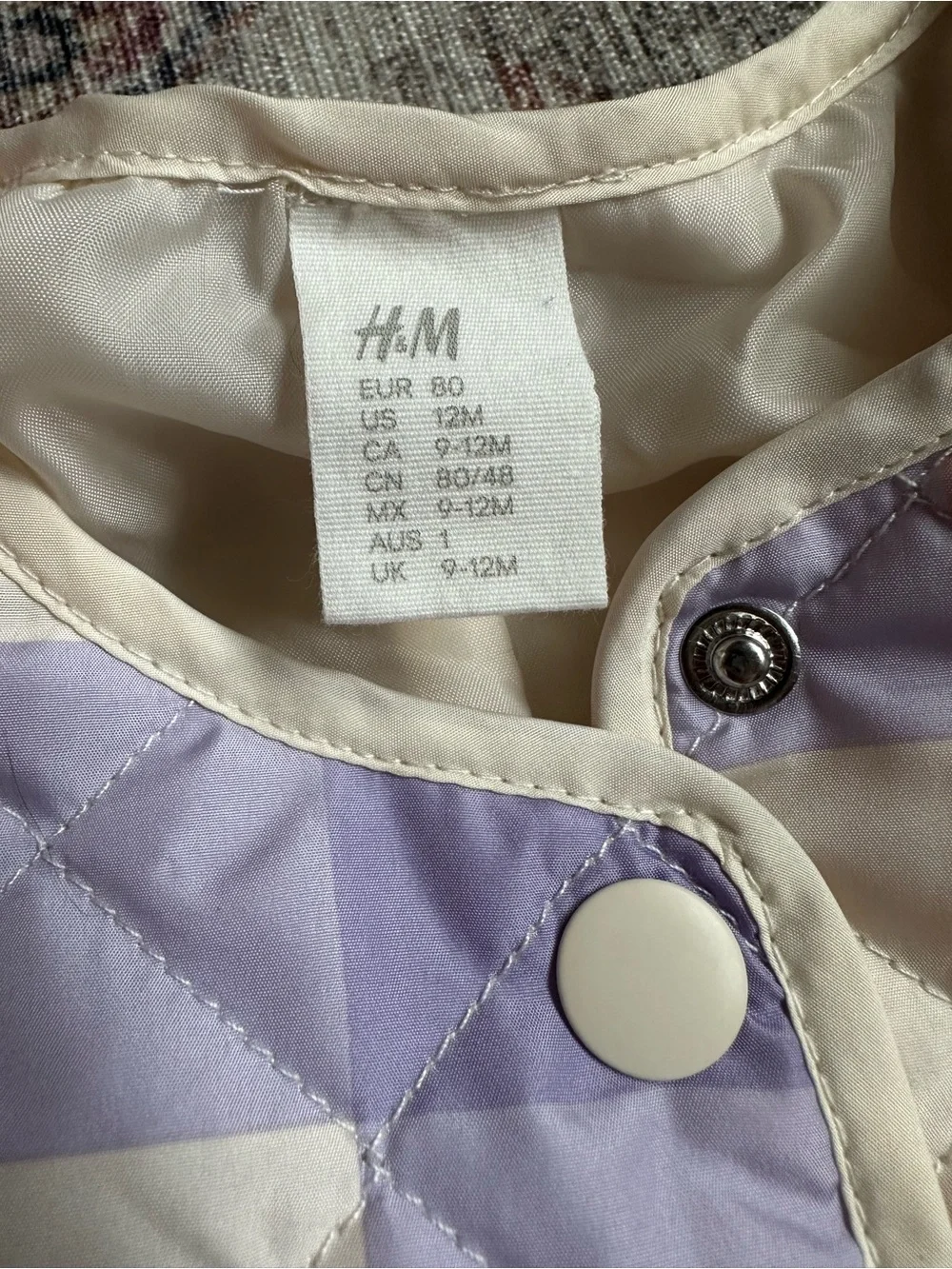 H&M 12M Girls Quilted Plaid Lightweight Button Up Jacket